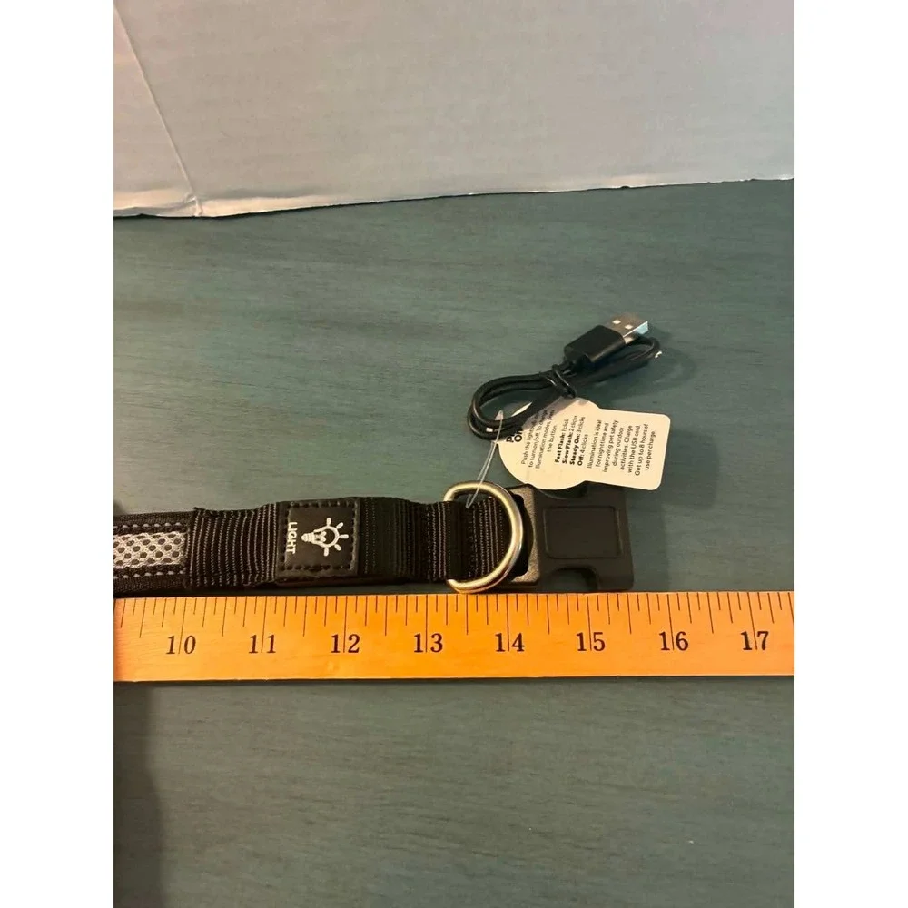 Play On LED Dog Collar Small/Medium Black New USB Rechargeable Light Up Safety